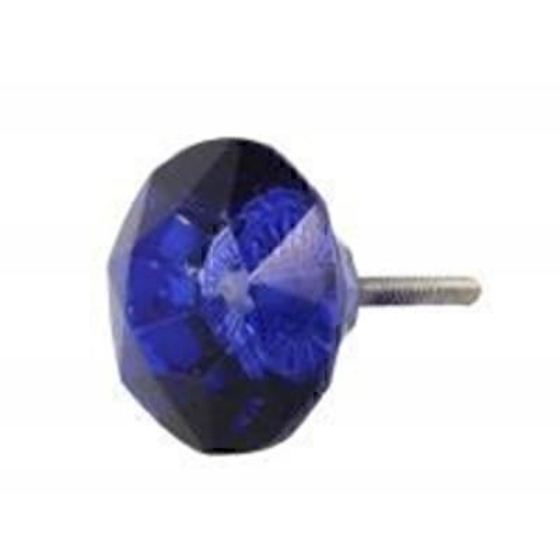 Sapphire Blue Crystal Knob by Gisela Graham. Faceted glass knob for cupboard door by the designer Gisela Graham. Easy to fit just place through hole and tighten nut. Size 4cm Diameter